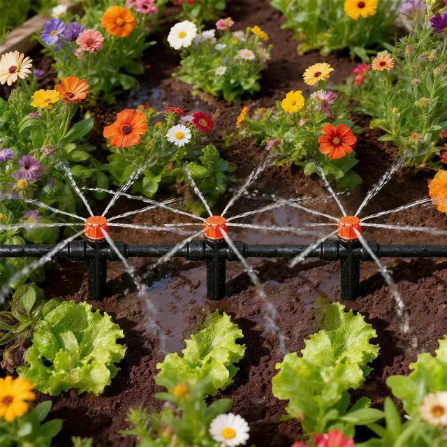 Alt view image 6 of 7 - 20 Pack Quick Connect Two-Way Drip Emitters with Stake for 1/4" Irrigation Tubing, Adjustable 360 Degree Water Flow Irrigation Sprayer On 5" Stake Garden Irrigation Dripper for Watering System