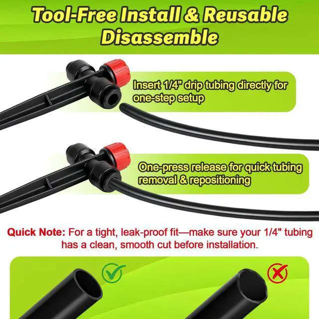 Alt view image 7 of 7 - 20 Pack Quick Connect Two-Way Drip Emitters with Stake for 1/4" Irrigation Tubing, Adjustable 360 Degree Water Flow Irrigation Sprayer On 5" Stake Garden Irrigation Dripper for Watering System