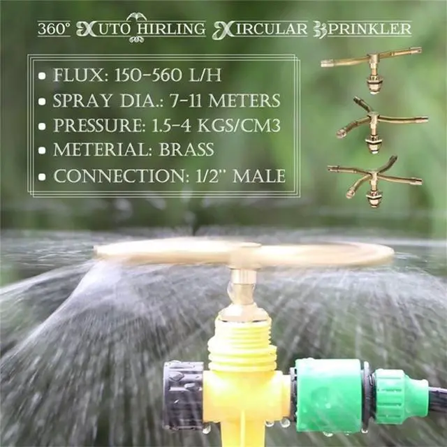 Alt view image 5 of 6 - 3/4 Arm Automatic Rotary Sprayer, Automatic Rotary Whirling Sprinklers for Plants 360 Degree Rotation Irrigation System Sprinkler Head Spray Diameter of 7-11 Meters for Garden Yard Lawns (2PCS)