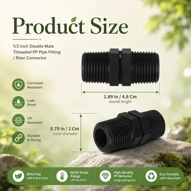 Alt view image 2 of 7 - 10 Pack Double Male Pipe Thread Head Pipe Riser, 1/2 to 1/2 Male MPT Connector Straight Thread Coupling, Sprinkler Riser Adapter for Lawn Garden Irrigation System Outdoor Watering