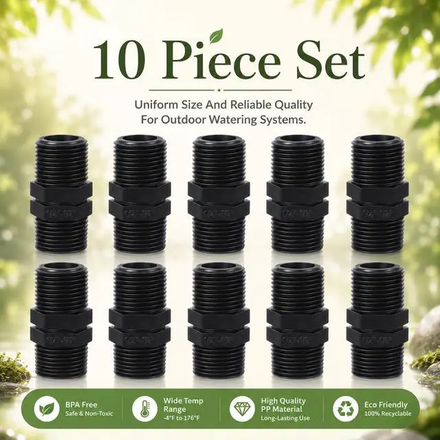 Alt view image 7 of 7 - 10 Pack Double Male Pipe Thread Head Pipe Riser, 1/2 to 1/2 Male MPT Connector Straight Thread Coupling, Sprinkler Riser Adapter for Lawn Garden Irrigation System Outdoor Watering