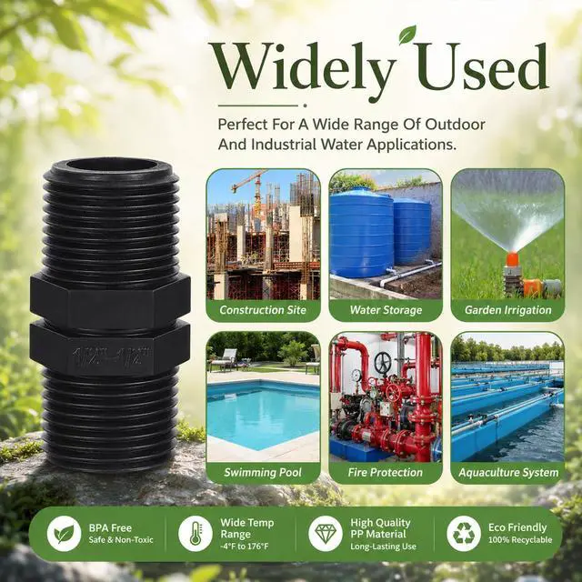 Alt view image 6 of 7 - 10 Pack Double Male Pipe Thread Head Pipe Riser, 1/2 to 1/2 Male MPT Connector Straight Thread Coupling, Sprinkler Riser Adapter for Lawn Garden Irrigation System Outdoor Watering