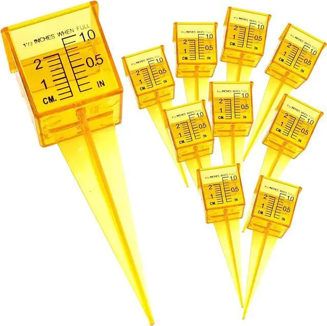 Main image of 10 Pack 1.5" Rain/Sprinkler Gauge, Wide Mouth, Bright Yellow, Outdoor Water Measuring Tool