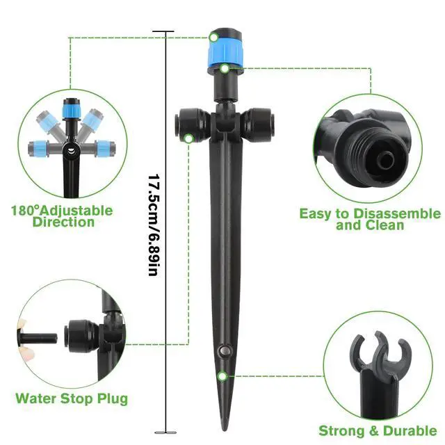 Alt view image 3 of 7 - Drip Irrigation Emitters, 30pcs Quick Connect Adjustable 360 Degree Water Emitters for for 1/4" Tubing, Durable Irrigation Drippers for Garden, Lawn, and Greenhouse Watering Systems(Blue)