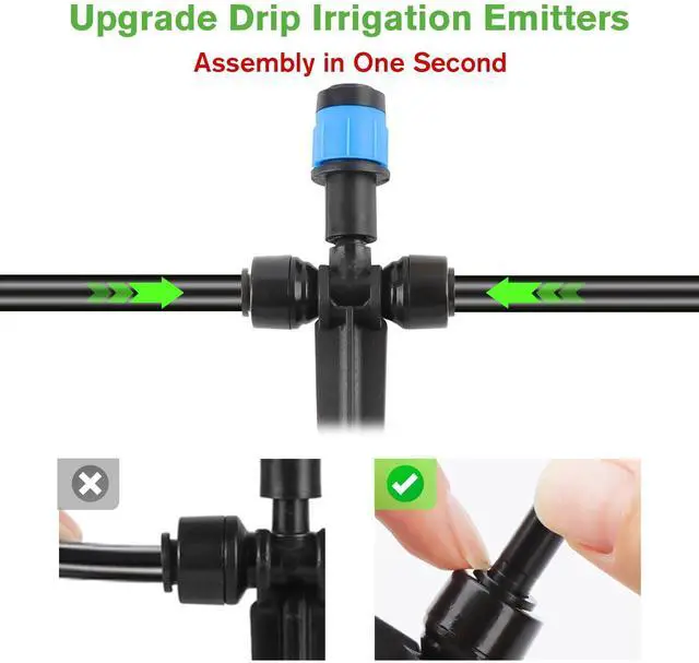 Alt view image 4 of 7 - Drip Irrigation Emitters, 30pcs Quick Connect Adjustable 360 Degree Water Emitters for for 1/4" Tubing, Durable Irrigation Drippers for Garden, Lawn, and Greenhouse Watering Systems(Blue)