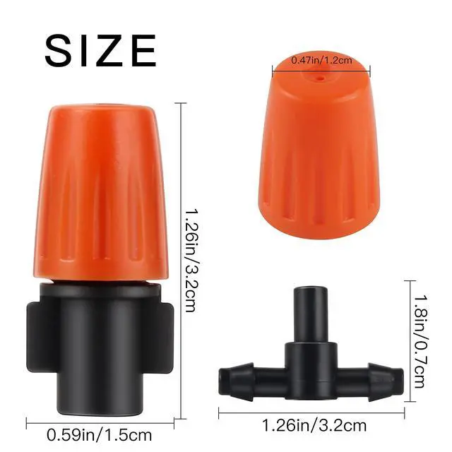 Alt view image 2 of 7 - 50pcs Adjustable Flow Micro Spray Drippers, 1/4" Garden Irrigation Sprinkler Heads with 3 Tee Connectors for Agricultural Patio Misting System, Drip Watering Kit