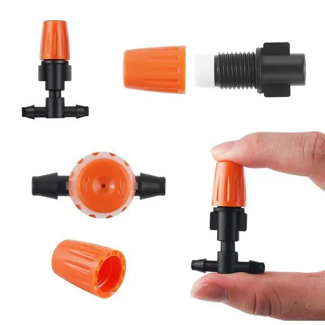 Alt view image 4 of 7 - 50pcs Adjustable Flow Micro Spray Drippers, 1/4" Garden Irrigation Sprinkler Heads with 3 Tee Connectors for Agricultural Patio Misting System, Drip Watering Kit