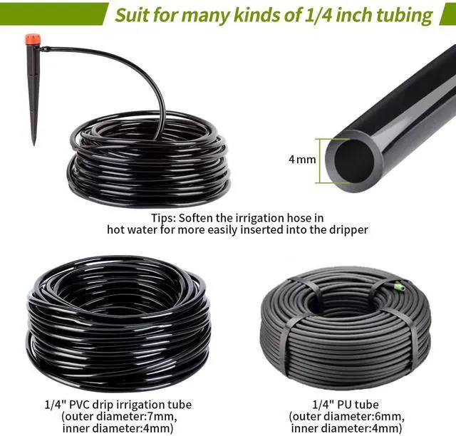 Alt view image 4 of 7 - 100 pcs Drip Emitters for 1/4" Drip Irrigation Tubing, Adjustable 360 Degree Water Flow Drippers for Drip Irrigation on 5" Arrow Stake for Garden Watering System Flower Plant