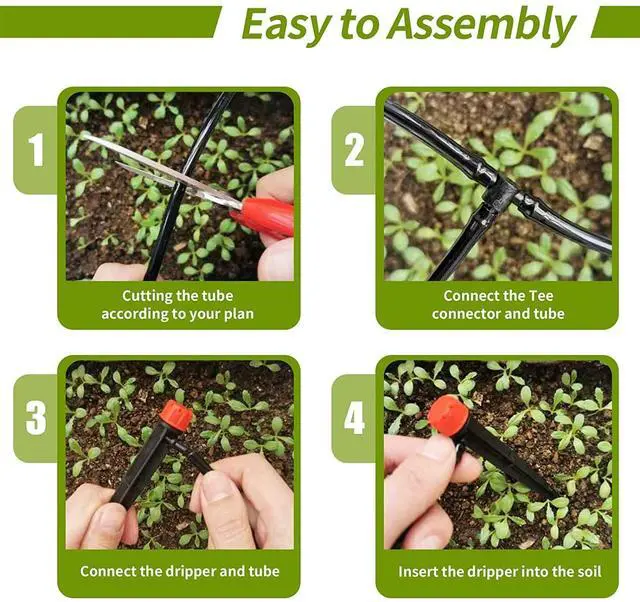 Alt view image 6 of 7 - 100 pcs Drip Emitters for 1/4" Drip Irrigation Tubing, Adjustable 360 Degree Water Flow Drippers for Drip Irrigation on 5" Arrow Stake for Garden Watering System Flower Plant
