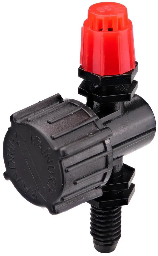 Main image of R180CT, Adjustable Flow Micro Sprinkler, Full-Circle Pattern, Stream Spray, with 10-32 Threaded Inlet, Drip Irrigation Emitters for Drip Irrigation Gardening Systems, 5-Pack, Black with Red