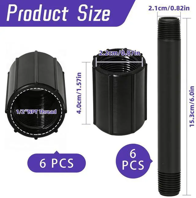 Alt view image 2 of 6 - 12 Pcs 1/2 Inch NPT Sprinkler Pipe Riser Extensions Fitting-6 Pcs 6" Length MNPT Sprinkler Riser Extension and 6 Pcs Double Female Thread Coupling for Lawn Garden Sprinkler Irrigation System