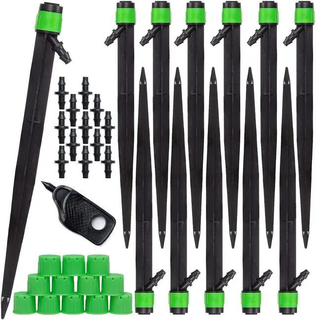Main image of 12pcs Drip Irrigation Emitters - Compatible with ¼ inch Drip Irrigation Tubing - 360 Degree Adjustable Flow Garden Irrigation Drippers for Drip Irrigation System - Spare Parts Included