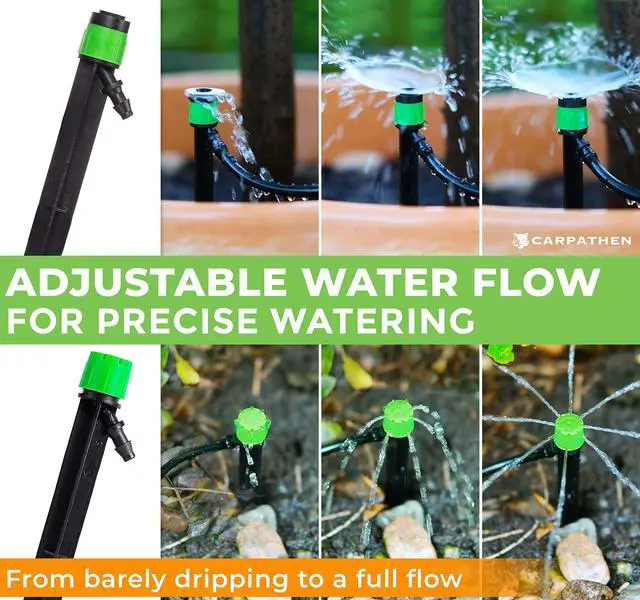 Alt view image 4 of 7 - 12pcs Drip Irrigation Emitters - Compatible with ¼ inch Drip Irrigation Tubing - 360 Degree Adjustable Flow Garden Irrigation Drippers for Drip Irrigation System - Spare Parts Included