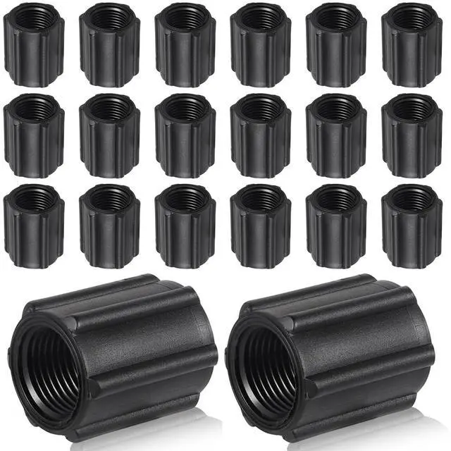 Main image of 20-Pack 1/2 Inch NPT Double Female Thread Coupling, Heavy-Duty Black Plastic Pipe Fitting Connector for Garden Lawn Sprinkler & Drip Irrigation System, Rust-Proof Leak-Proof Pipe Extension Adapter
