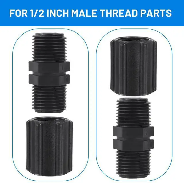 Alt view image 3 of 5 - 20-Pack 1/2 Inch NPT Double Female Thread Coupling, Heavy-Duty Black Plastic Pipe Fitting Connector for Garden Lawn Sprinkler & Drip Irrigation System, Rust-Proof Leak-Proof Pipe Extension Adapter