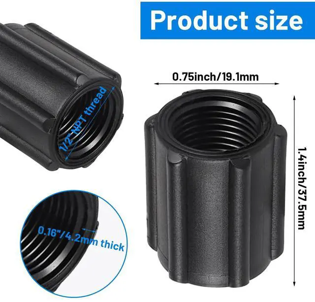 Alt view image 4 of 5 - 20-Pack 1/2 Inch NPT Double Female Thread Coupling, Heavy-Duty Black Plastic Pipe Fitting Connector for Garden Lawn Sprinkler & Drip Irrigation System, Rust-Proof Leak-Proof Pipe Extension Adapter