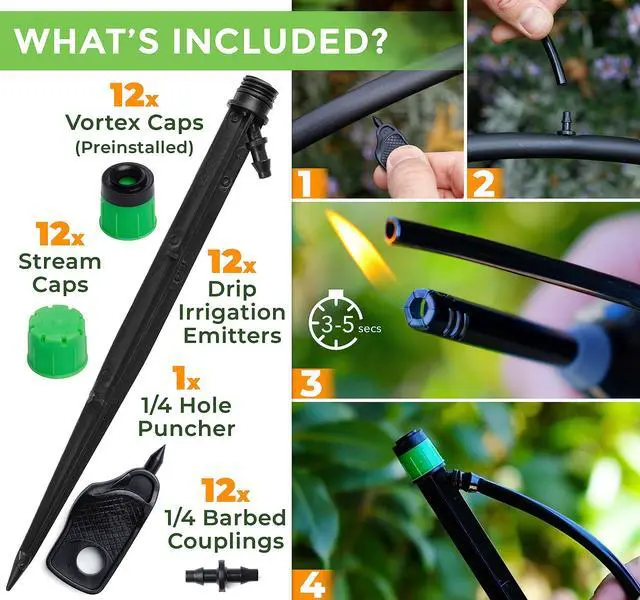Alt view image 2 of 7 - 12pcs Drip Irrigation Emitters - Compatible with ¼ inch Drip Irrigation Tubing - 360 Degree Adjustable Flow Garden Irrigation Drippers for Drip Irrigation System - Spare Parts Included