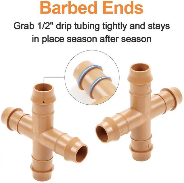 Alt view image 3 of 7 - 16 Pieces Drip Irrigation Cross Fittings, 1/2'' Dripline Barbed Cross Tee Connectors for 1/2 Inch Irrigation Tubing 4-Way T for Garden Sprinkler Systems