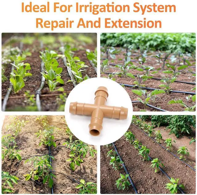 Alt view image 5 of 7 - 16 Pieces Drip Irrigation Cross Fittings, 1/2'' Dripline Barbed Cross Tee Connectors for 1/2 Inch Irrigation Tubing 4-Way T for Garden Sprinkler Systems