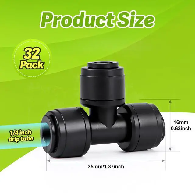 Alt view image 2 of 7 - Quick Connect 1/4" Drip Irrigation Tee Fitting: 32 Pieces Push to Fit Drip Line T Parts for 1/4-Inch Tubing Leak Free Dripline Hose Connectors for Garden Lawn Sprinkler System