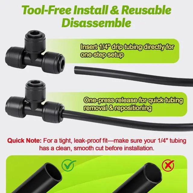Alt view image 6 of 7 - Quick Connect 1/4" Drip Irrigation Tee Fitting: 32 Pieces Push to Fit Drip Line T Parts for 1/4-Inch Tubing Leak Free Dripline Hose Connectors for Garden Lawn Sprinkler System