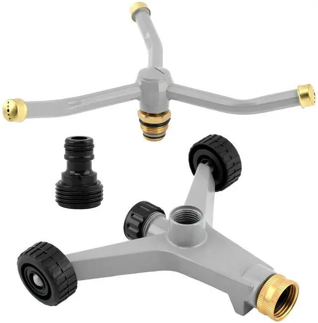 Main image of Metal Rotating Water Sprinkler for Lawn, 3-Arm Metal Sprinkler with Wheel Base, 360 Degree Automatic Rotary Sprinkler, Quiet Operation for Yard Garden