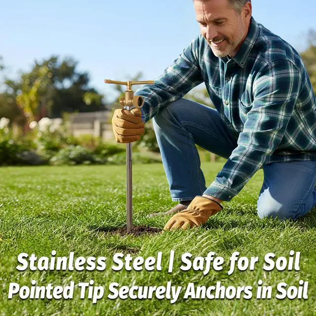 Alt view image 6 of 7 - 3-Head Solid Brass Sprinkler Heavy Duty Stainless Steel Spike with 6-Outlet Efficient Irrigation for Lawn, Garden & Farm | Water-Saving Design with Male/Female Hose Connections (1)