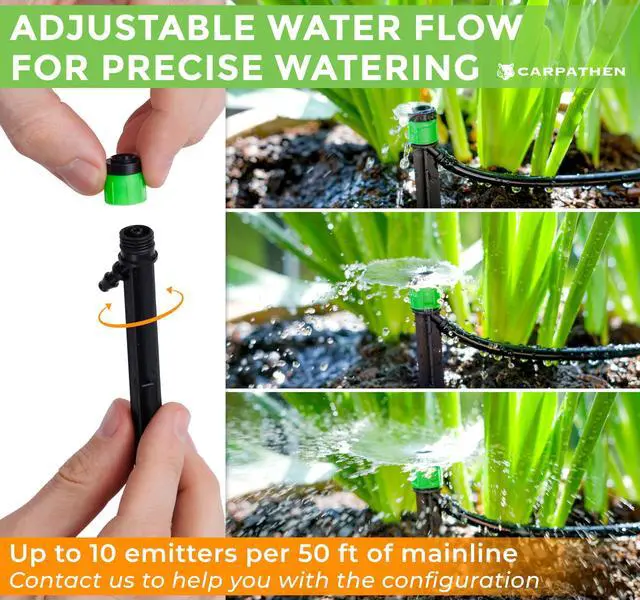 Alt view image 4 of 7 - 100 Drip Irrigation Emitters Vortex - Drip Irrigation Parts for Irrigation Kit - 1/4 inch Irrigation Tubing Compatible - 360 deg Adjustable Fan Sprayer for Raised Garden Bed, Potted Plants