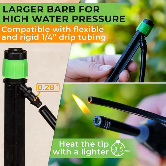 Alt view image 5 of 7 - 100 Drip Irrigation Emitters Vortex - Drip Irrigation Parts for Irrigation Kit - 1/4 inch Irrigation Tubing Compatible - 360 deg Adjustable Fan Sprayer for Raised Garden Bed, Potted Plants