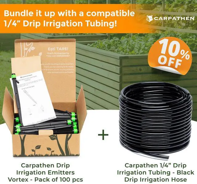 Alt view image 6 of 7 - 100 Drip Irrigation Emitters Vortex - Drip Irrigation Parts for Irrigation Kit - 1/4 inch Irrigation Tubing Compatible - 360 deg Adjustable Fan Sprayer for Raised Garden Bed, Potted Plants