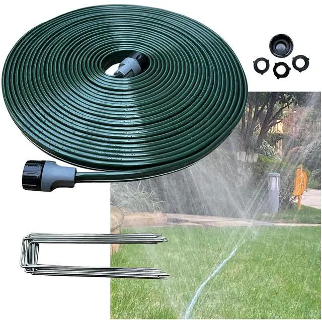 Main image of 2026 Sprinkler Hose & Soaker Hose for Yard - 50 FT Reinforced Flat Garden Hose with Holes, Heavy Duty No-Kink Lawn Irrigation Hose (Includes Stakes, High Pressure Spray)