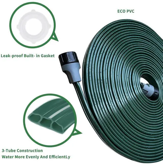 Alt view image 4 of 7 - 2026 Sprinkler Hose & Soaker Hose for Yard - 50 FT Reinforced Flat Garden Hose with Holes, Heavy Duty No-Kink Lawn Irrigation Hose (Includes Stakes, High Pressure Spray)