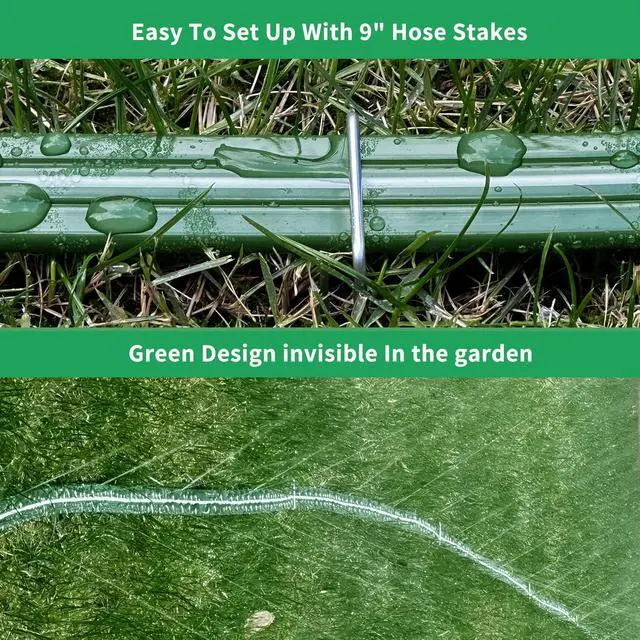Alt view image 5 of 7 - 2026 Sprinkler Hose & Soaker Hose for Yard - 50 FT Reinforced Flat Garden Hose with Holes, Heavy Duty No-Kink Lawn Irrigation Hose (Includes Stakes, High Pressure Spray)