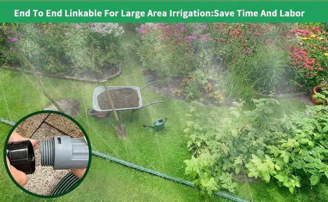 Alt view image 6 of 7 - 2026 Sprinkler Hose & Soaker Hose for Yard - 50 FT Reinforced Flat Garden Hose with Holes, Heavy Duty No-Kink Lawn Irrigation Hose (Includes Stakes, High Pressure Spray)