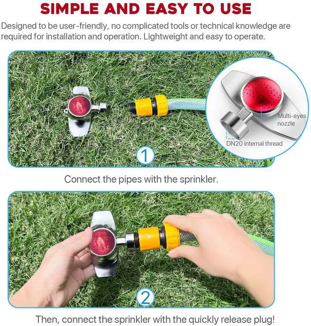Alt view image 2 of 6 - 3Pack 360° Metal Spot Sprinklers, Durable Outdoor Sprinkler with Gentle Water Flow, Cover Up to 30FT Area, Water Efficiency&Long-Range Irrigation, Ideal for Yard, Lawn&Garden (Red)