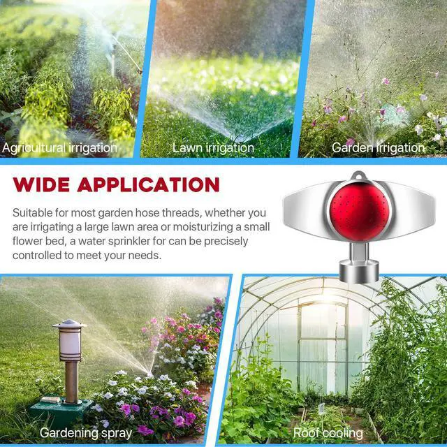 Alt view image 3 of 6 - 3Pack 360° Metal Spot Sprinklers, Durable Outdoor Sprinkler with Gentle Water Flow, Cover Up to 30FT Area, Water Efficiency&Long-Range Irrigation, Ideal for Yard, Lawn&Garden (Red)