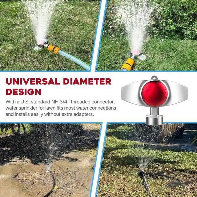 Alt view image 4 of 6 - 3Pack 360° Metal Spot Sprinklers, Durable Outdoor Sprinkler with Gentle Water Flow, Cover Up to 30FT Area, Water Efficiency&Long-Range Irrigation, Ideal for Yard, Lawn&Garden (Red)