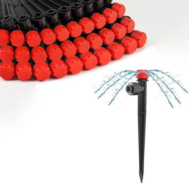 Main image of 30pcs Quick-Connect Drip Irrigation Emitters for 1/4" Drip Irrigation Tubing - Adjustable Push-to-Connect 360° Drip Emitters Stream on 6" Sturdy Stake for Irrigation System