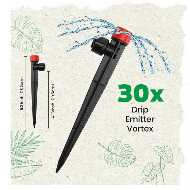 Alt view image 2 of 5 - 30pcs Quick-Connect Drip Irrigation Emitters for 1/4" Drip Irrigation Tubing - Adjustable Push-to-Connect 360° Drip Emitters Stream on 6" Sturdy Stake for Irrigation System