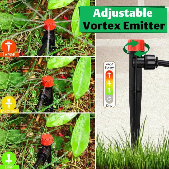 Alt view image 4 of 5 - 30pcs Quick-Connect Drip Irrigation Emitters for 1/4" Drip Irrigation Tubing - Adjustable Push-to-Connect 360° Drip Emitters Stream on 6" Sturdy Stake for Irrigation System