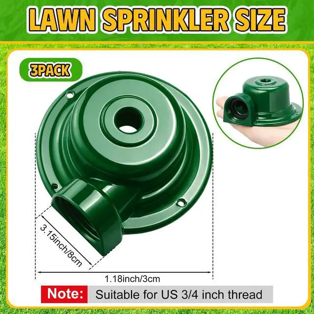 Alt view image 2 of 7 - 3 Pcs 3/4 Inch Garden Water Sprinklers 360 Degree Metal Lawn Sprinkler for Yard Lawn Irrigation System for Small to Medium Area Watering up to 19ft Diameter Yard Lawns (Green)