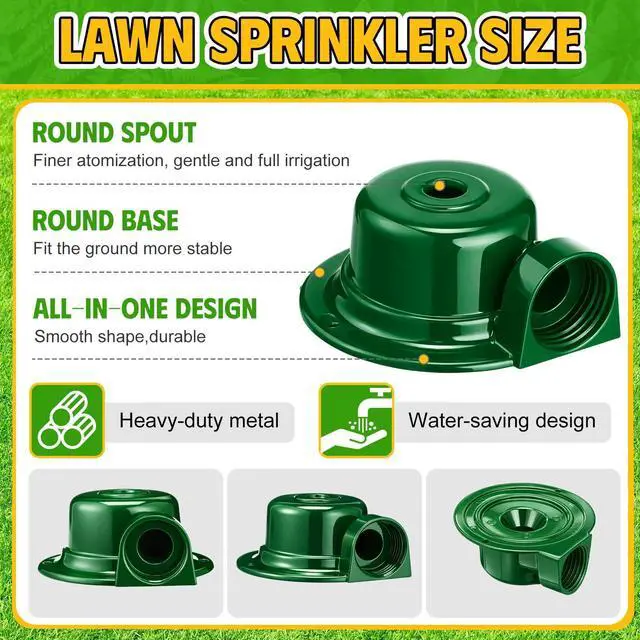 Alt view image 3 of 7 - 3 Pcs 3/4 Inch Garden Water Sprinklers 360 Degree Metal Lawn Sprinkler for Yard Lawn Irrigation System for Small to Medium Area Watering up to 19ft Diameter Yard Lawns (Green)