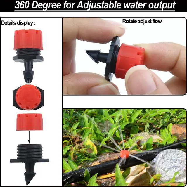 Alt view image 3 of 6 - 150 Pcs Adjustable Micro Drip Irrigation Sprinklers 1/4 Inch Universal 8-Hole Flow Dripper Garden Irrigation Nozzles for 4mm/7mm Tube Watering System (Red)
