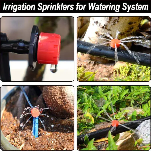 Alt view image 4 of 6 - 150 Pcs Adjustable Micro Drip Irrigation Sprinklers 1/4 Inch Universal 8-Hole Flow Dripper Garden Irrigation Nozzles for 4mm/7mm Tube Watering System (Red)