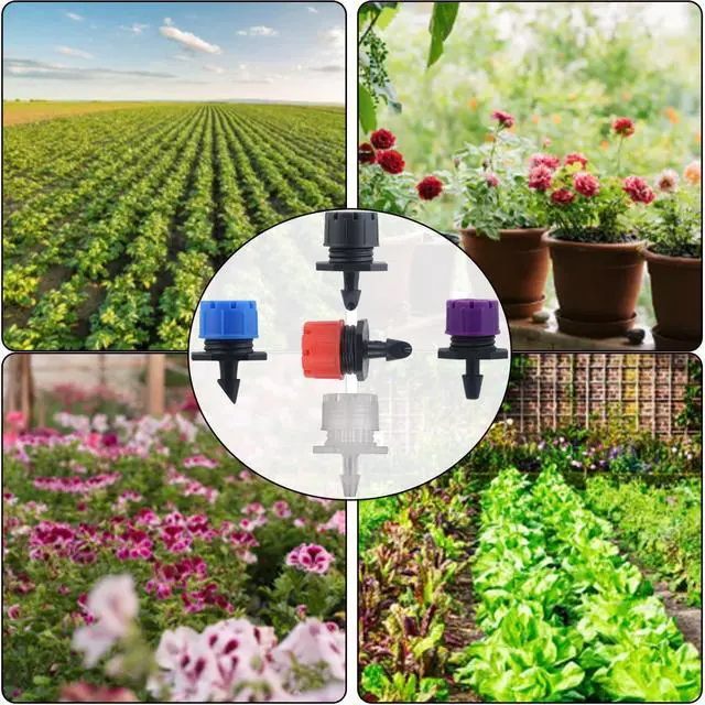 Alt view image 6 of 6 - 150 Pcs Adjustable Micro Drip Irrigation Sprinklers 1/4 Inch Universal 8-Hole Flow Dripper Garden Irrigation Nozzles for 4mm/7mm Tube Watering System (Red)