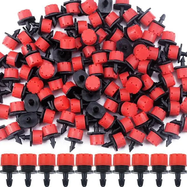 Main image of 150 Pcs Adjustable Micro Drip Irrigation Sprinklers 1/4 Inch Universal 8-Hole Flow Dripper Garden Irrigation Nozzles for 4mm/7mm Tube Watering System (Red)