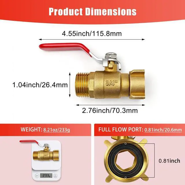 Alt view image 2 of 7 - Heavy Duty 3/4" GHT Brass Garden Hose Shut Off Valve - Full-Flow Design, 304 Stainless Steel Handle, Corrosion Resistant for Outdoor Faucet, Sprinkler & Water Control