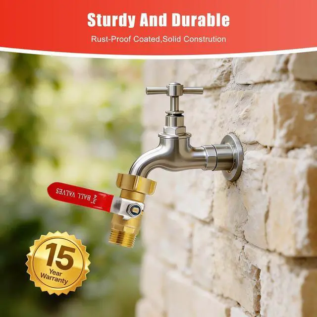 Alt view image 5 of 7 - Heavy Duty 3/4" GHT Brass Garden Hose Shut Off Valve - Full-Flow Design, 304 Stainless Steel Handle, Corrosion Resistant for Outdoor Faucet, Sprinkler & Water Control