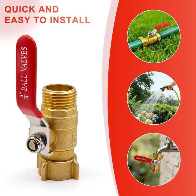 Alt view image 6 of 7 - Heavy Duty 3/4" GHT Brass Garden Hose Shut Off Valve - Full-Flow Design, 304 Stainless Steel Handle, Corrosion Resistant for Outdoor Faucet, Sprinkler & Water Control