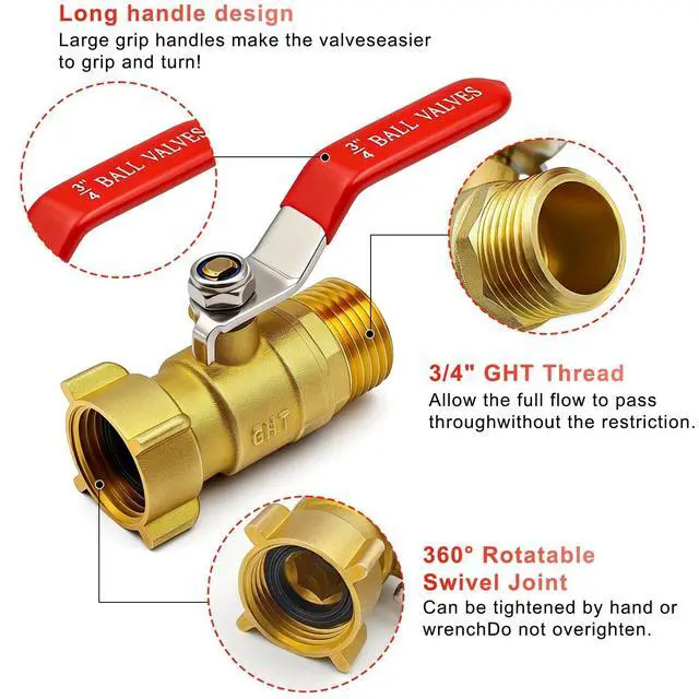 Alt view image 4 of 7 - Heavy Duty 3/4" GHT Brass Garden Hose Shut Off Valve - Full-Flow Design, 304 Stainless Steel Handle, Corrosion Resistant for Outdoor Faucet, Sprinkler & Water Control